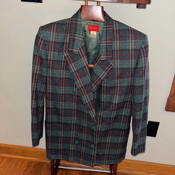KENZO Paris | Vintage | Wool | Double Breasted | Green Plaid Blazer Jacket - Picture 16 of 16